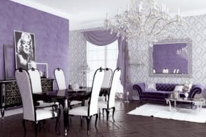 Elegant Dining Room With Bright Purple Interior