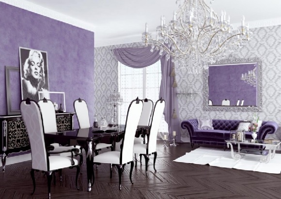elegant dining room with bright purple interior 1